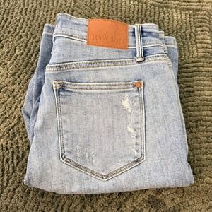 Judy Blue Distressed Denim Bermuda Shorts Light Wash High Rise Size L